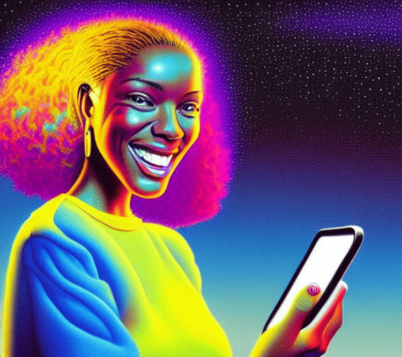 1906849700_A_TIM_WHITE__fantasy_style_art_of_A_beautiful_woman_enjoying_playing_with_her_phone_with_a_smile_on_her_face___Highly_detailed___triadic_color_scheme